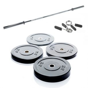 Olympische halterset 90kg - halterstang, plates en klemmen -